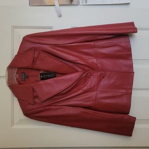 Red Leather Jacket Blazer 2 Button Closure notch Collar Tailored Fitted 6 Petite
